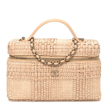 Chanel Braided Raffia Quilted Top Handle Slim Vanity Case With Chain Beige 1 of 10