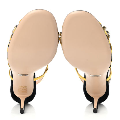 Gucci Velvet Nappa Crystal Zephyra Slingback High Heel Sandals 41 Black Gold 5 of 7