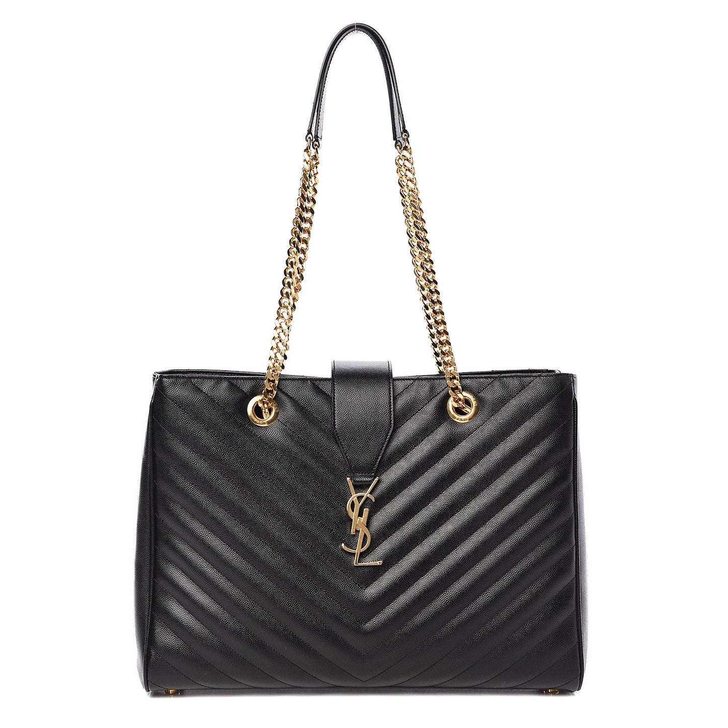 Grain De Poudre Matelasse Chevron Monogram Shopping Bag Black