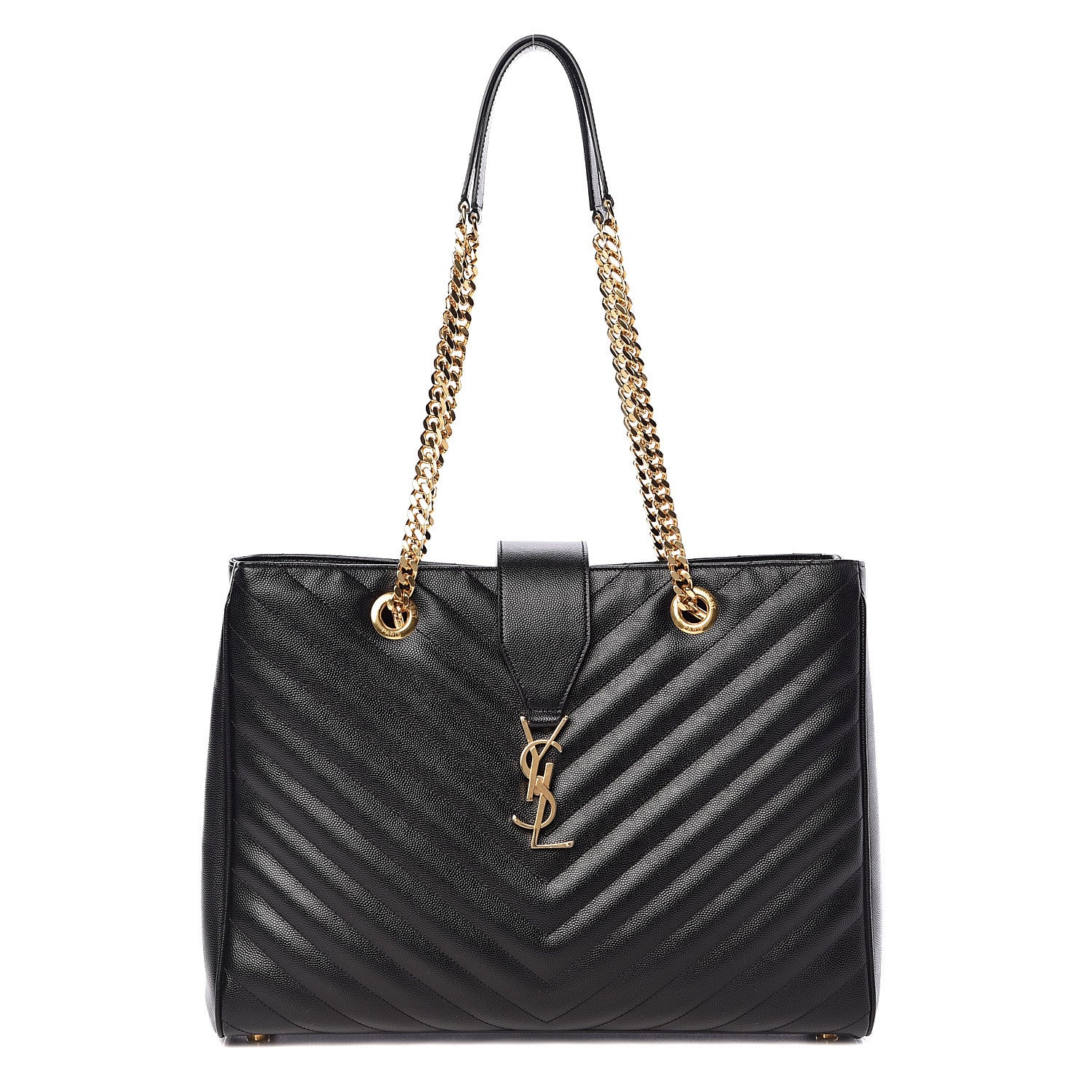Saint Laurent Grain De Poudre Matelasse Chevron Monogram Shopping Bag Black 1 of 10