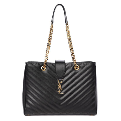 Saint Laurent Grain De Poudre Matelasse Chevron Monogram Shopping Bag Black 1 of 10