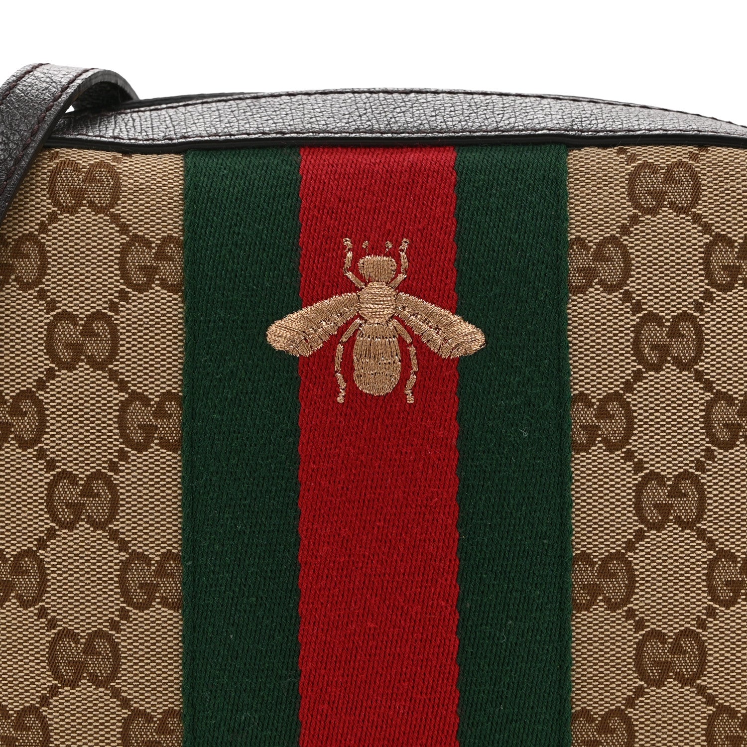 Gucci GG Supreme Monogram Web Small Webby Bee Shoulder Bag Dark Brown 9 of 12