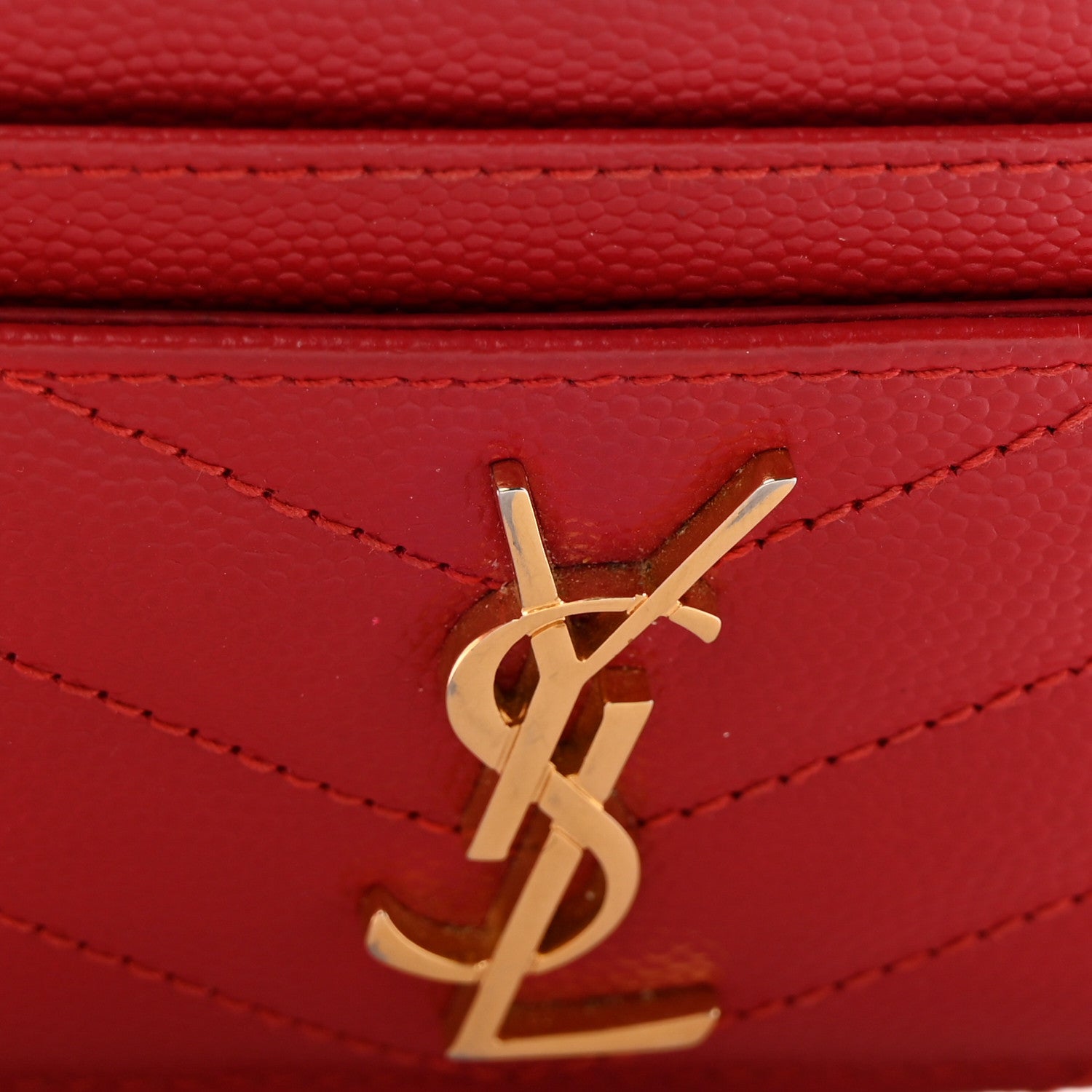 Saint Laurent Grain De Poudre Matelasse Chevron Monogram Credit Card Case New Red 14 of 14