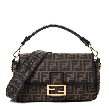 Fendi Fabric Jacquard FF 1974 Medium Baguette Tobacco Moro Black 1 of 4