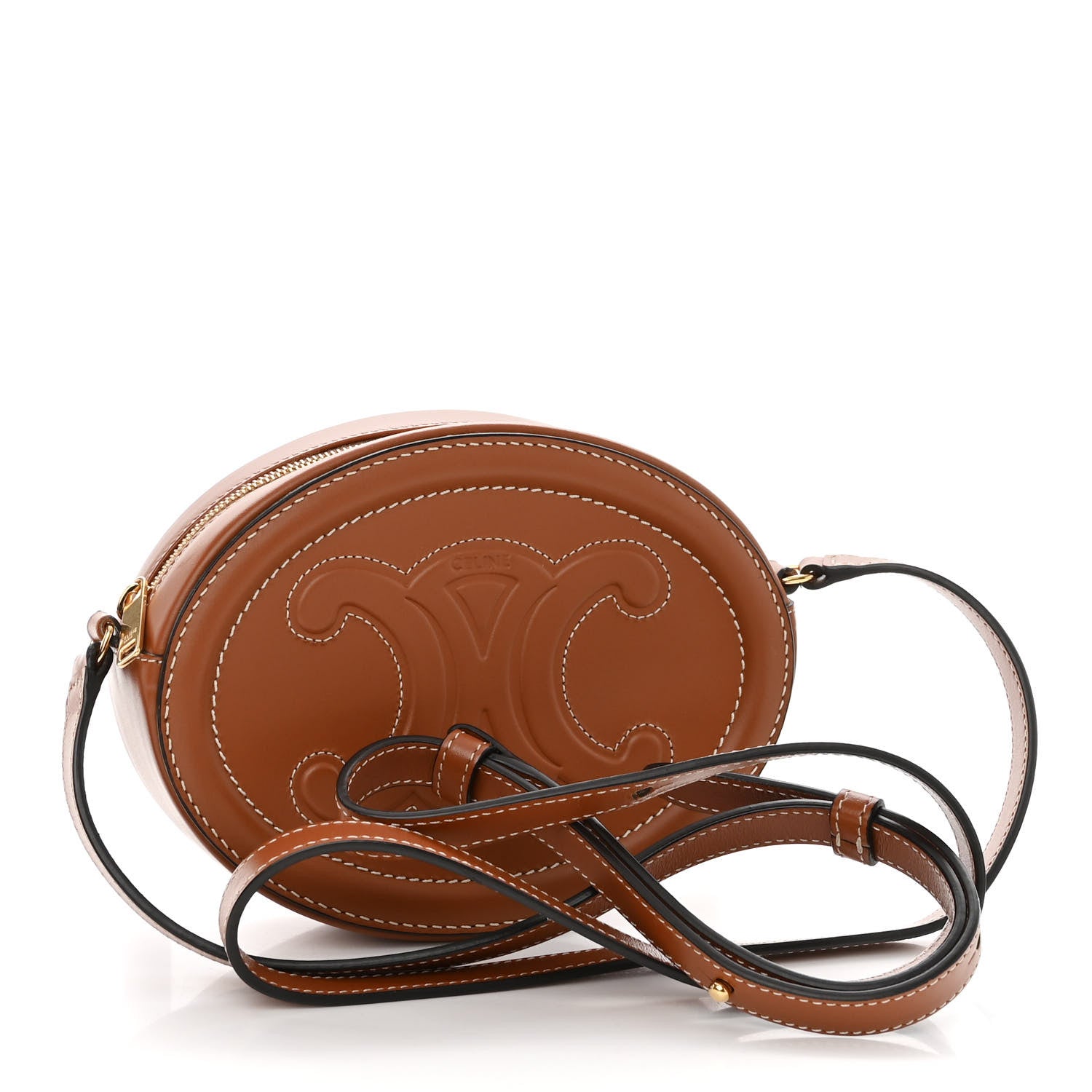 Celine Smooth Calfskin Cuir Small Triomphe Oval Crossbody Purse Tan 3 of 8