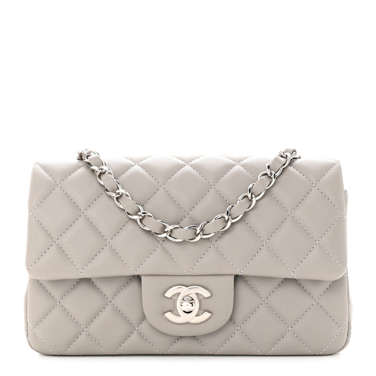 Lambskin Quilted Mini Rectangular Flap Grey