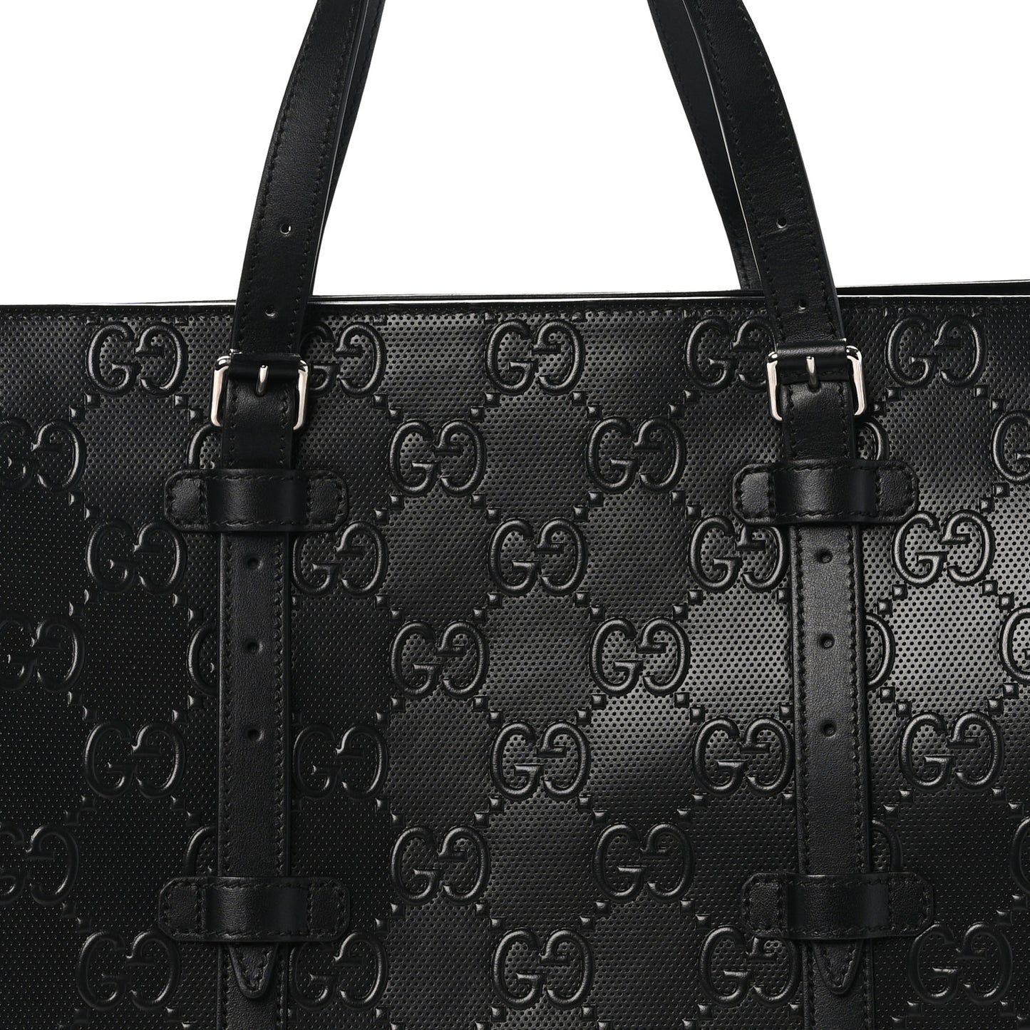 Calfskin GG Tennis Embossed Tote Bag Black