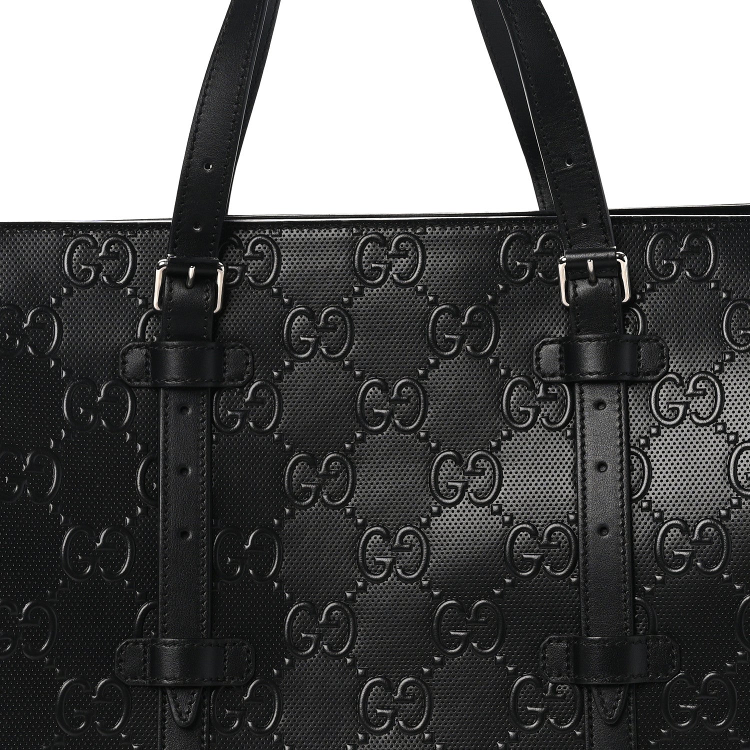 Gucci Calfskin GG Tennis Embossed Tote Bag Black 8 of 10