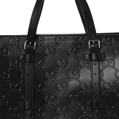 Gucci Calfskin GG Tennis Embossed Tote Bag Black 8 of 10