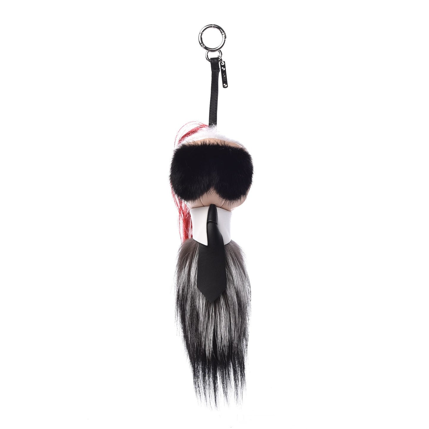 Fox Mink Goat Fur Nappa Karlito Bag Charm Black Foresta Rosso
