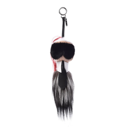 Fendi Fox Mink Goat Fur Nappa Karlito Bag Charm Black Foresta Rosso 1 of 6
