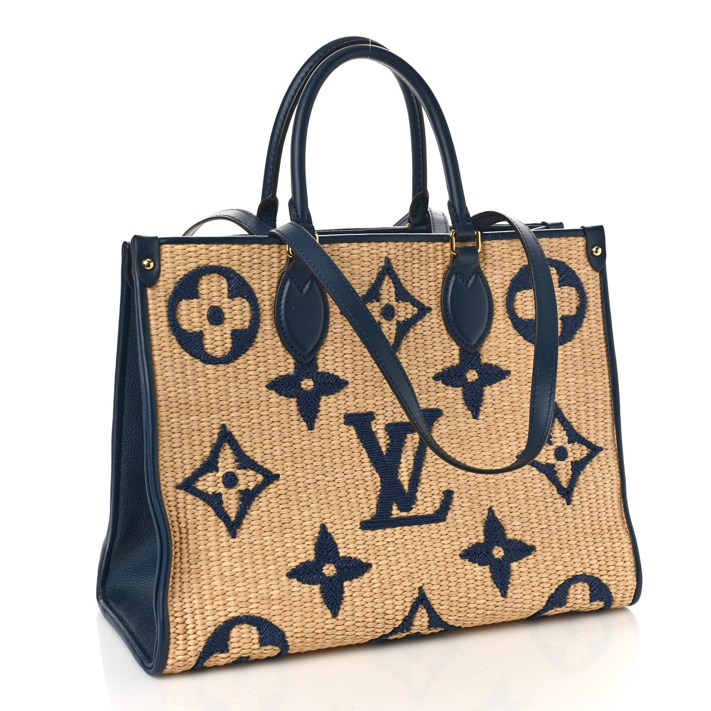 Raffia Calfskin Monogram Giant Onthego MM Blue