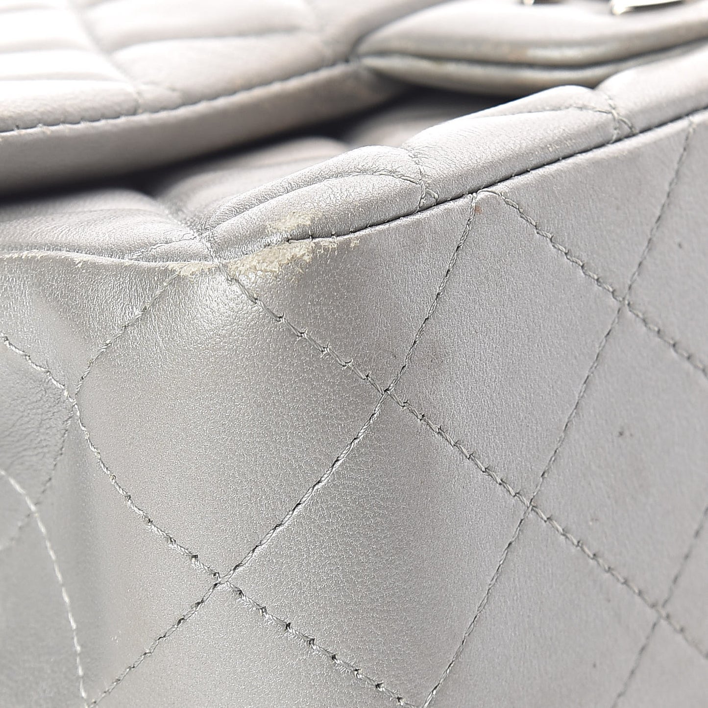 Metallic Lambskin Quilted Mini Rectangular Flap Silver