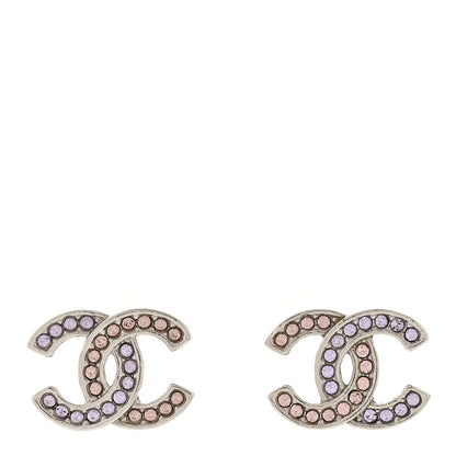Chanel Crystal CC Earrings Silver Pink Purple 1 of 5