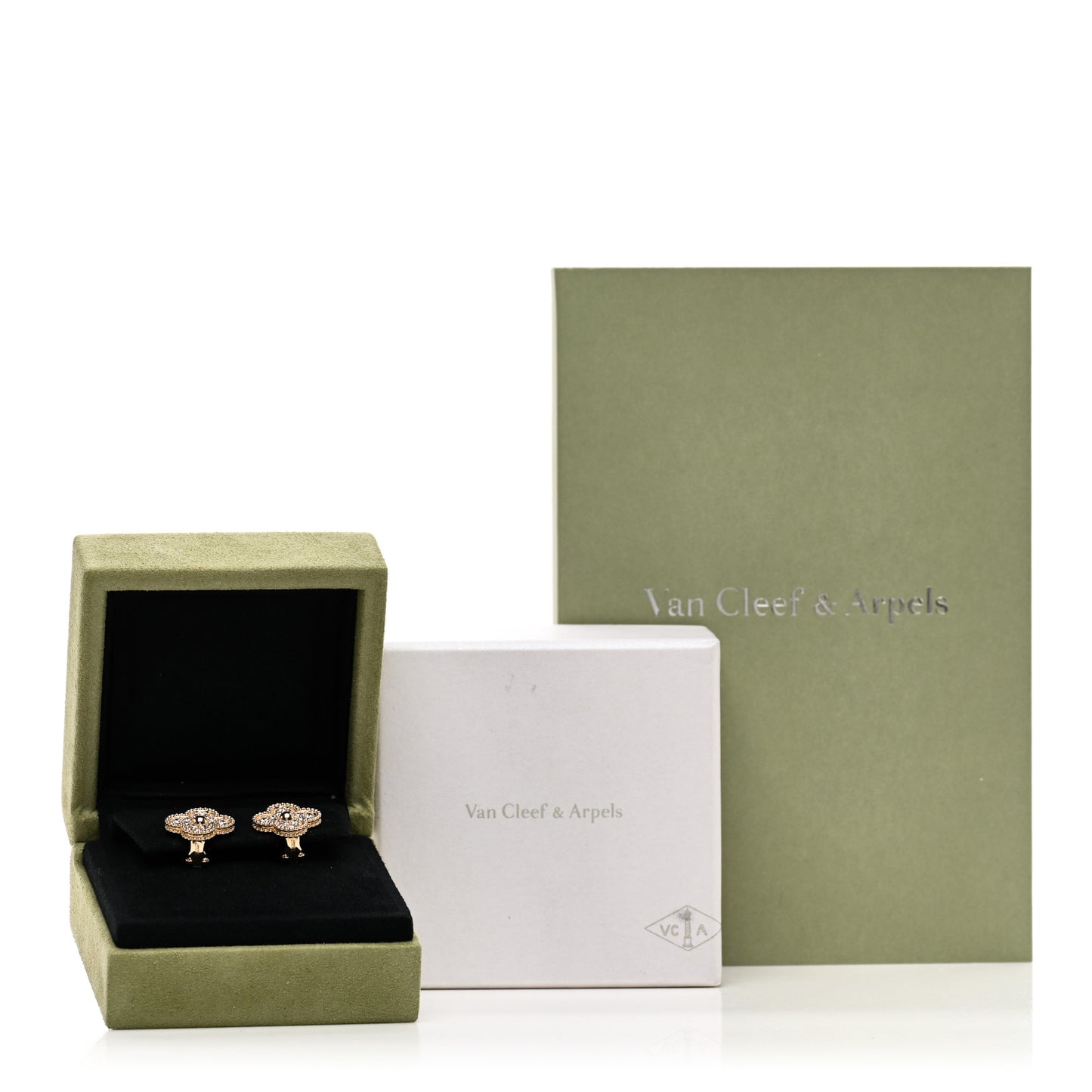 18K Yellow Gold Diamond Vintage Alhambra Earrings