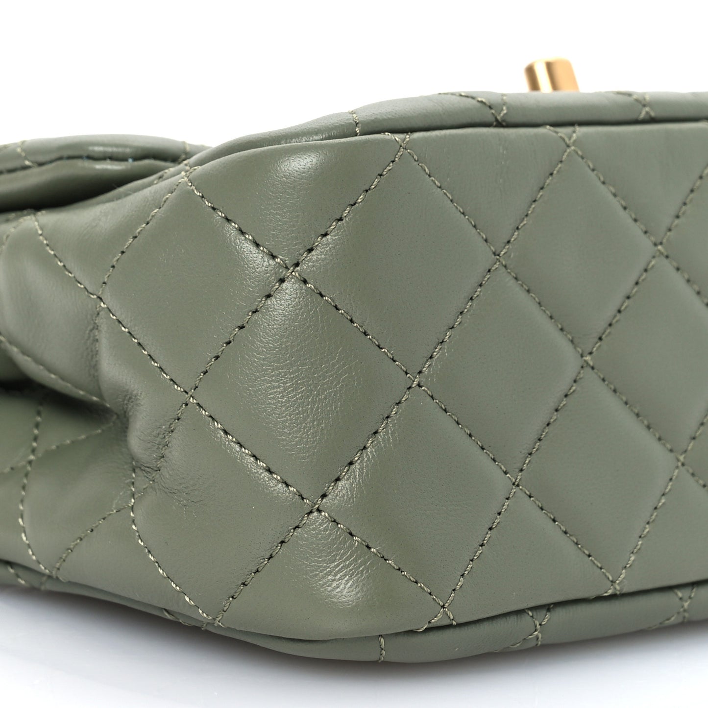 Lambskin Quilted Mini Pearl Crush Flap Green