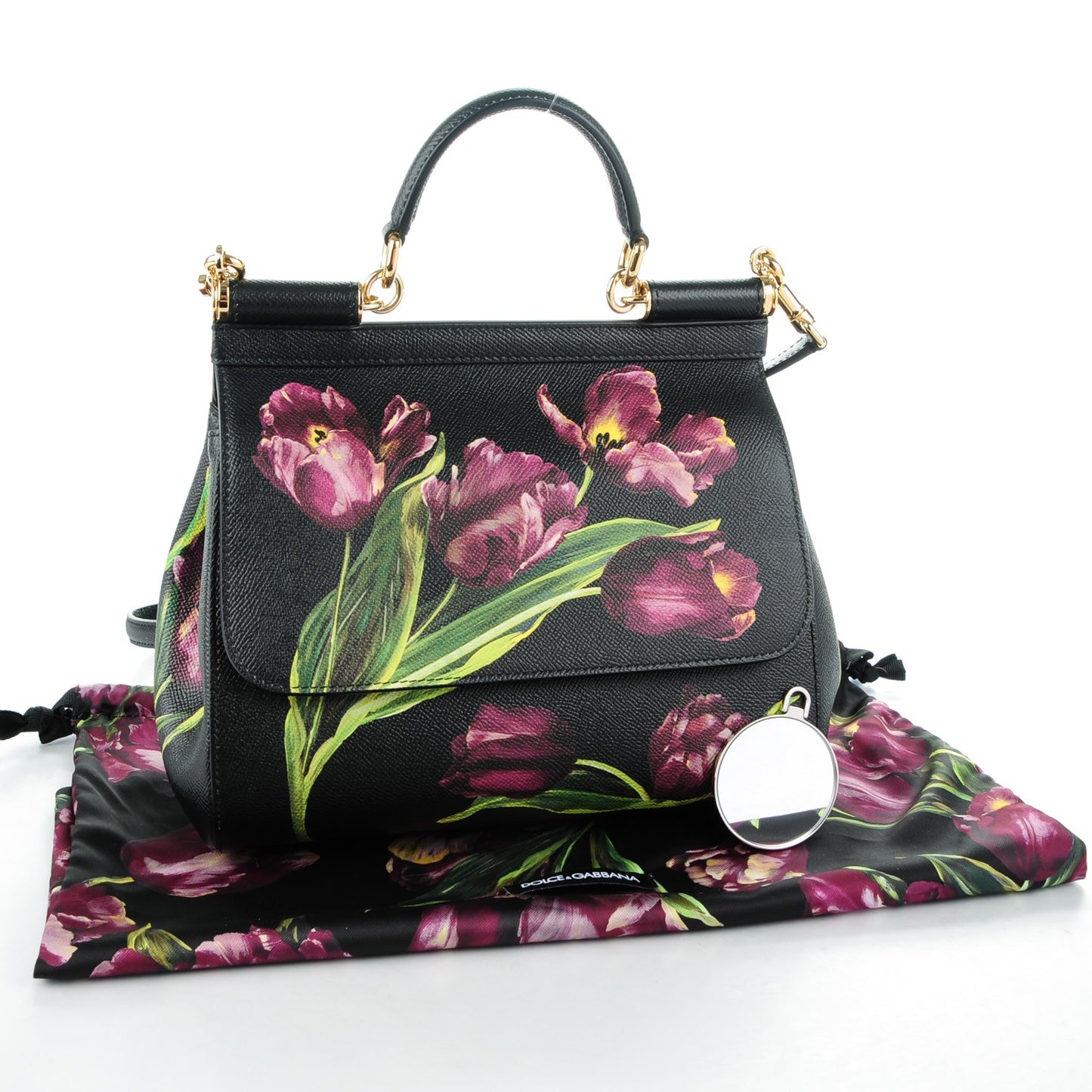 Dauphine Tulip Print Medium Miss Sicily Satchel Black