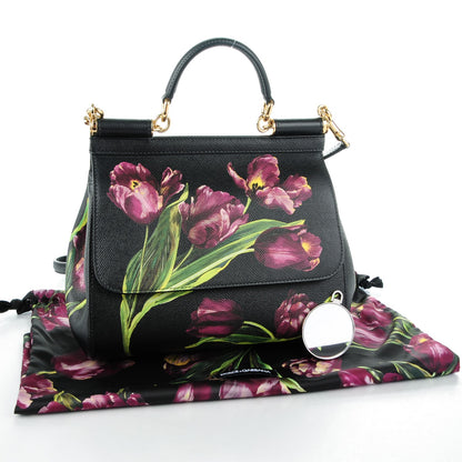 Dolce & Gabbana Dauphine Tulip Print Medium Miss Sicily Satchel Black 5 of 8