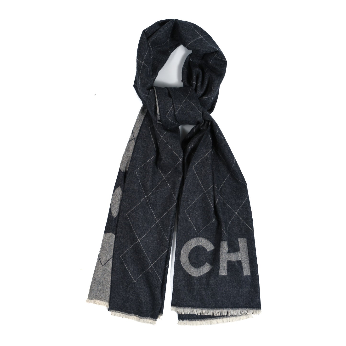 Cashmere Silk Quilted CC Logo Stole Black