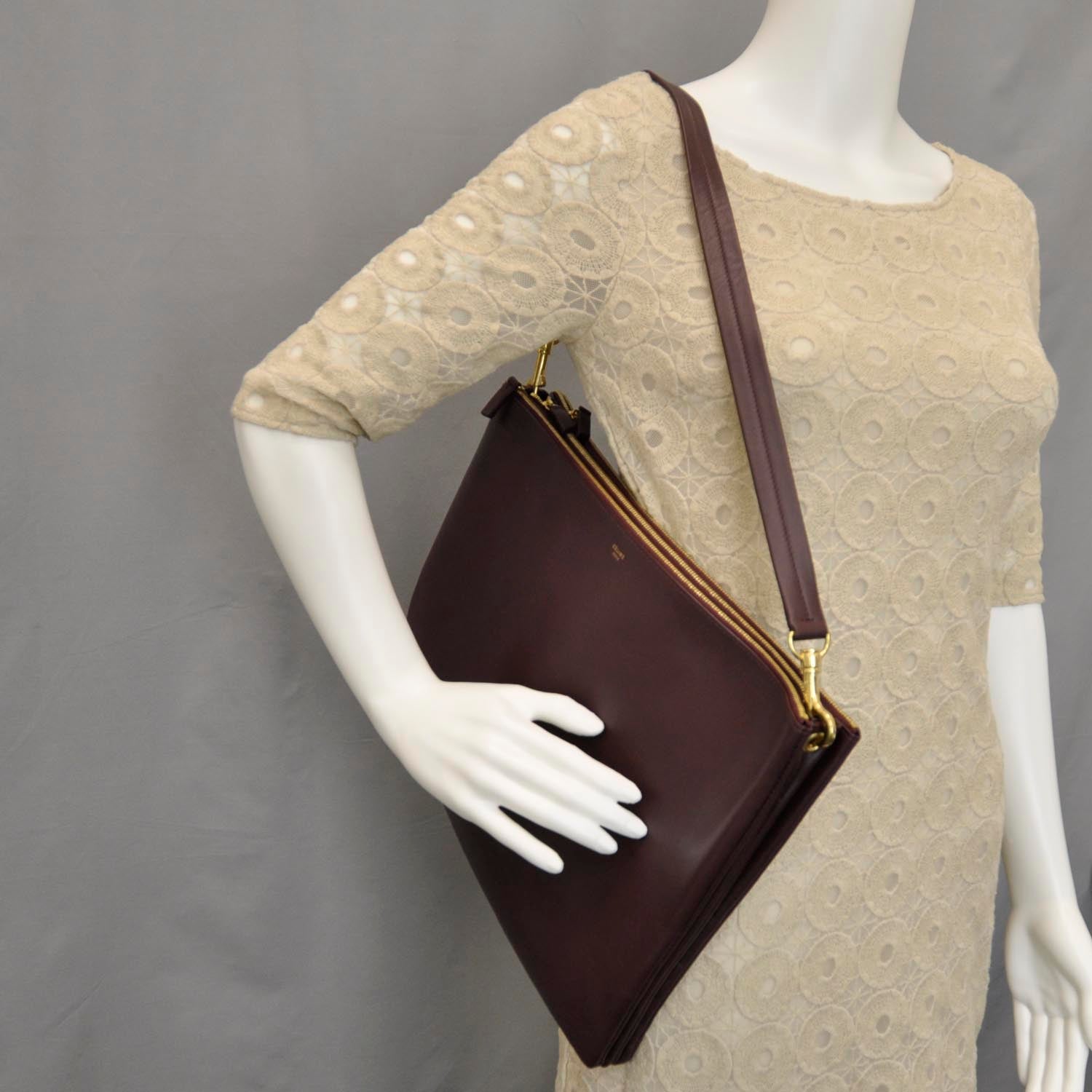 Celine Lambskin Soft Trio Zipped Bag Bordeaux 2 of 10