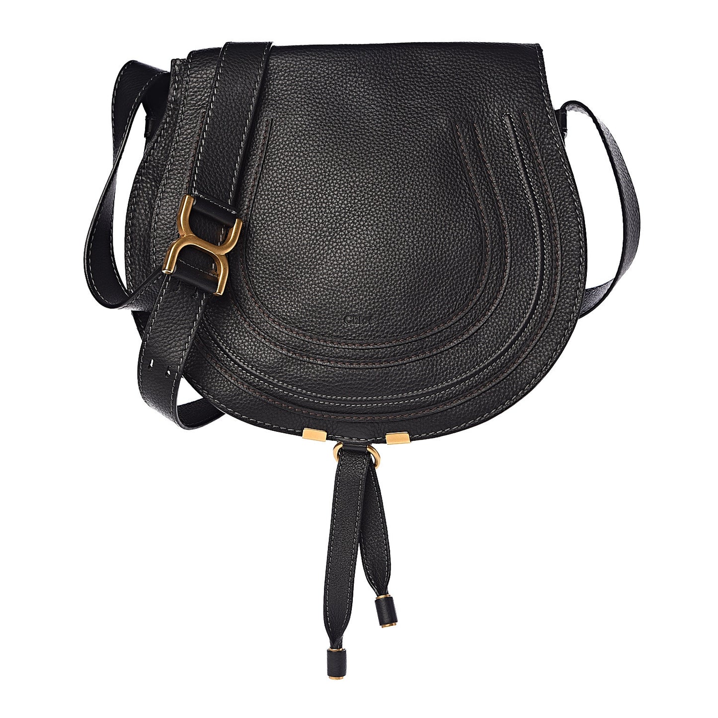 Calfskin Medium Marcie Round Crossbody Bag Black