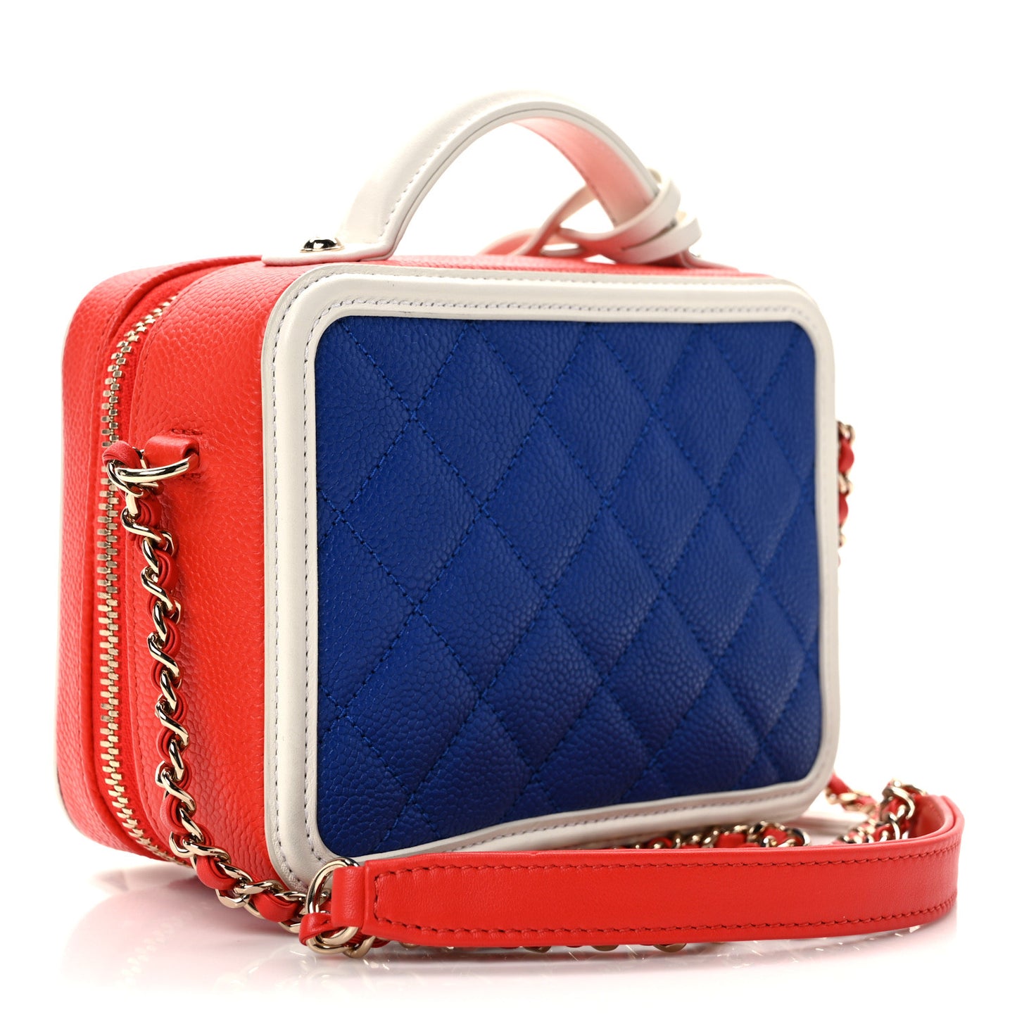 Caviar Quilted Small CC Filigree Vanity Case Blue White Red
