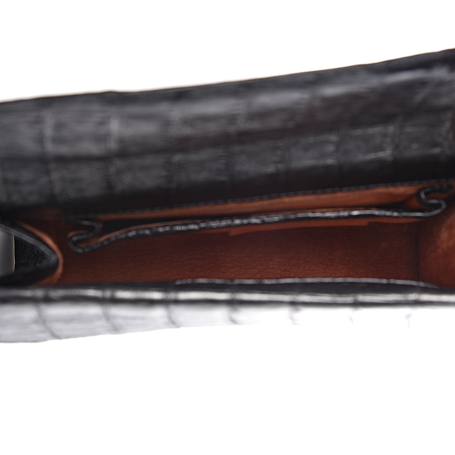 Metallic Crocodile Foldover Clutch Black Silver