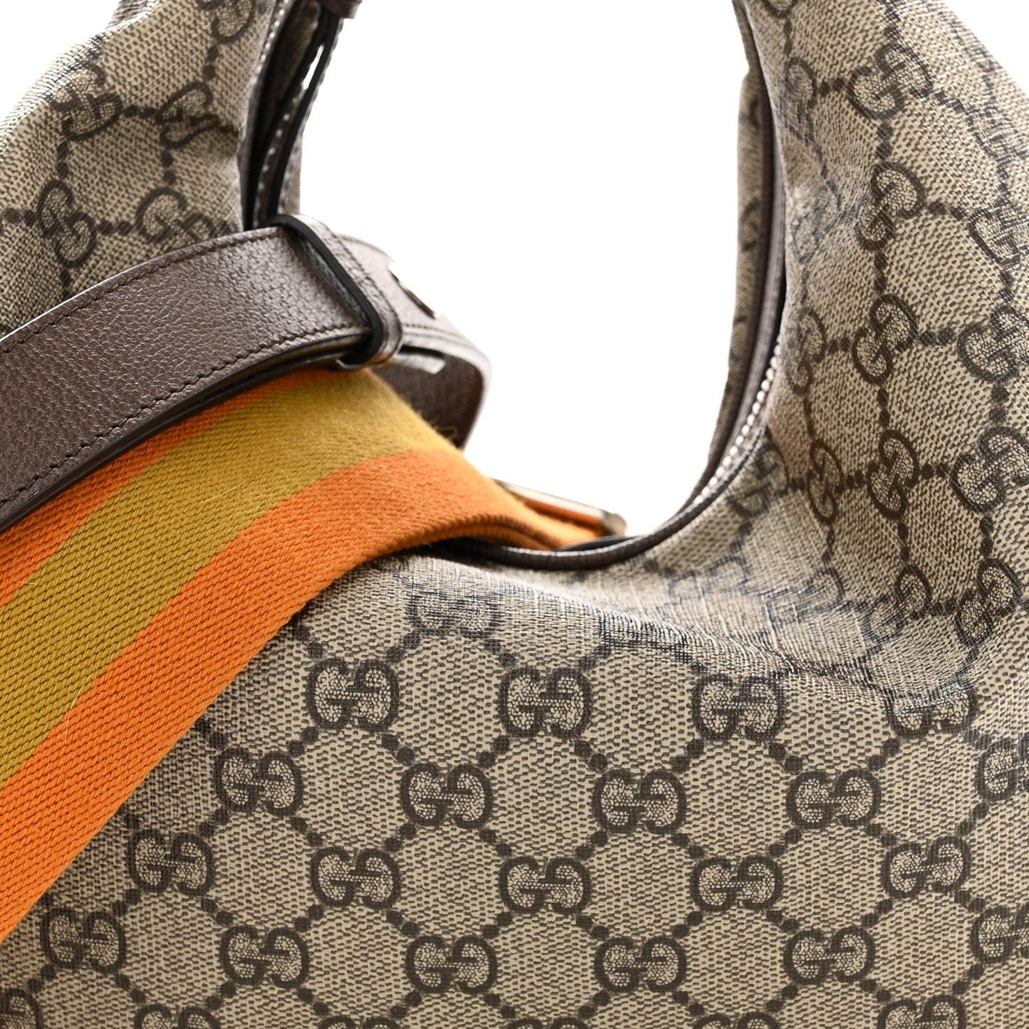 GG Supreme Monogram Textured Calfskin Web Large Attache Shoulder Bag Beige Ebony New Acero