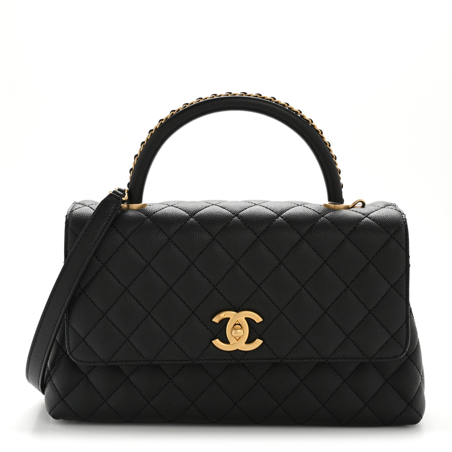 Caviar Quilted Small Coco Chain Handle Flap Black