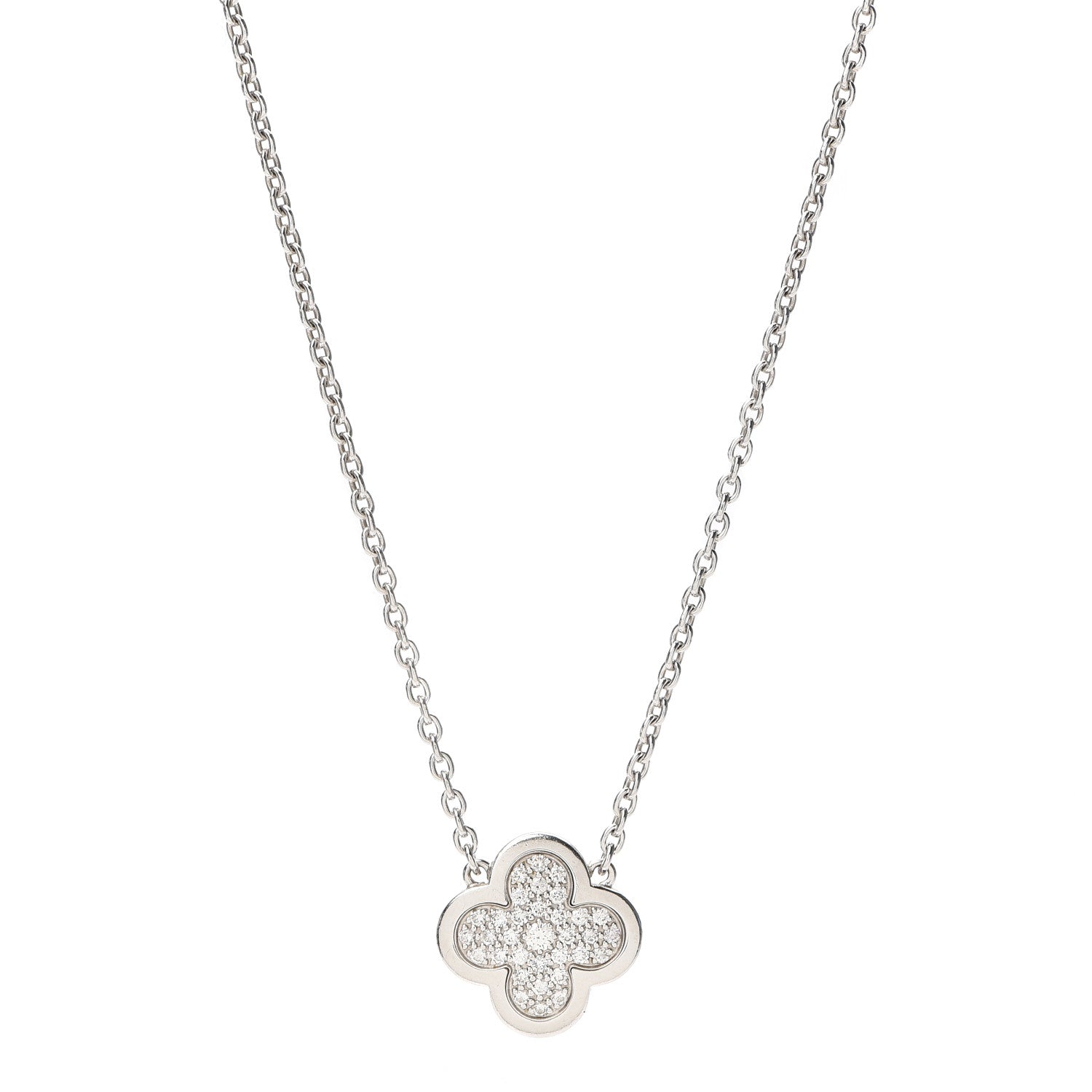 Van Cleef & Arpels 18K White Gold Diamond Pure Alhambra Pendant Necklace 1 of 6