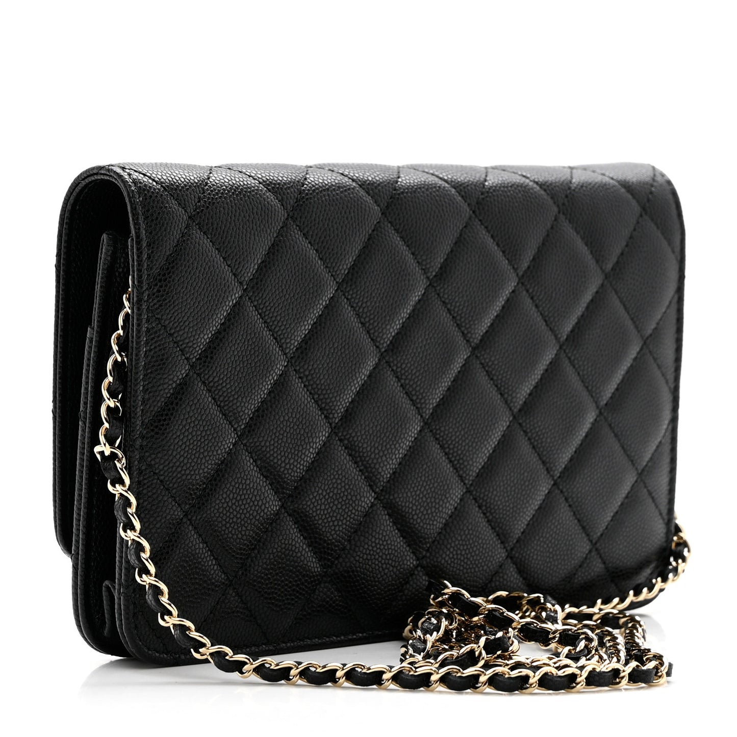 Caviar Quilted Golden Class Wallet On Chain WOC Black
