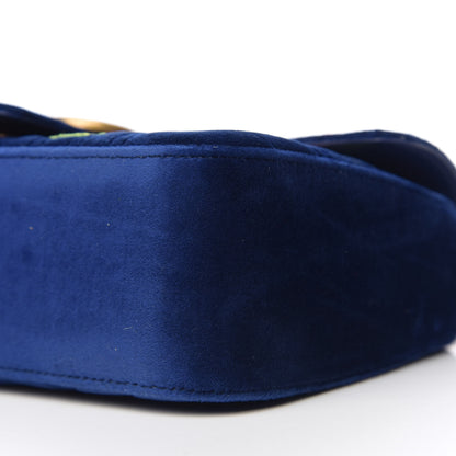 Gucci Velvet Matelasse Deer Embroidered Small GG Marmont Shoulder Bag Cobalt 8 of 9