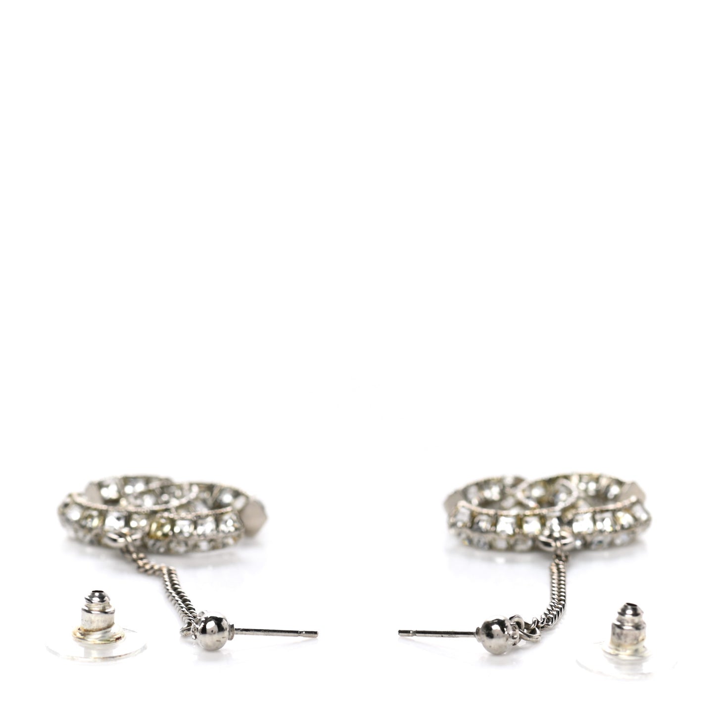 Baguette Crystal CC Drop Earrings Silver