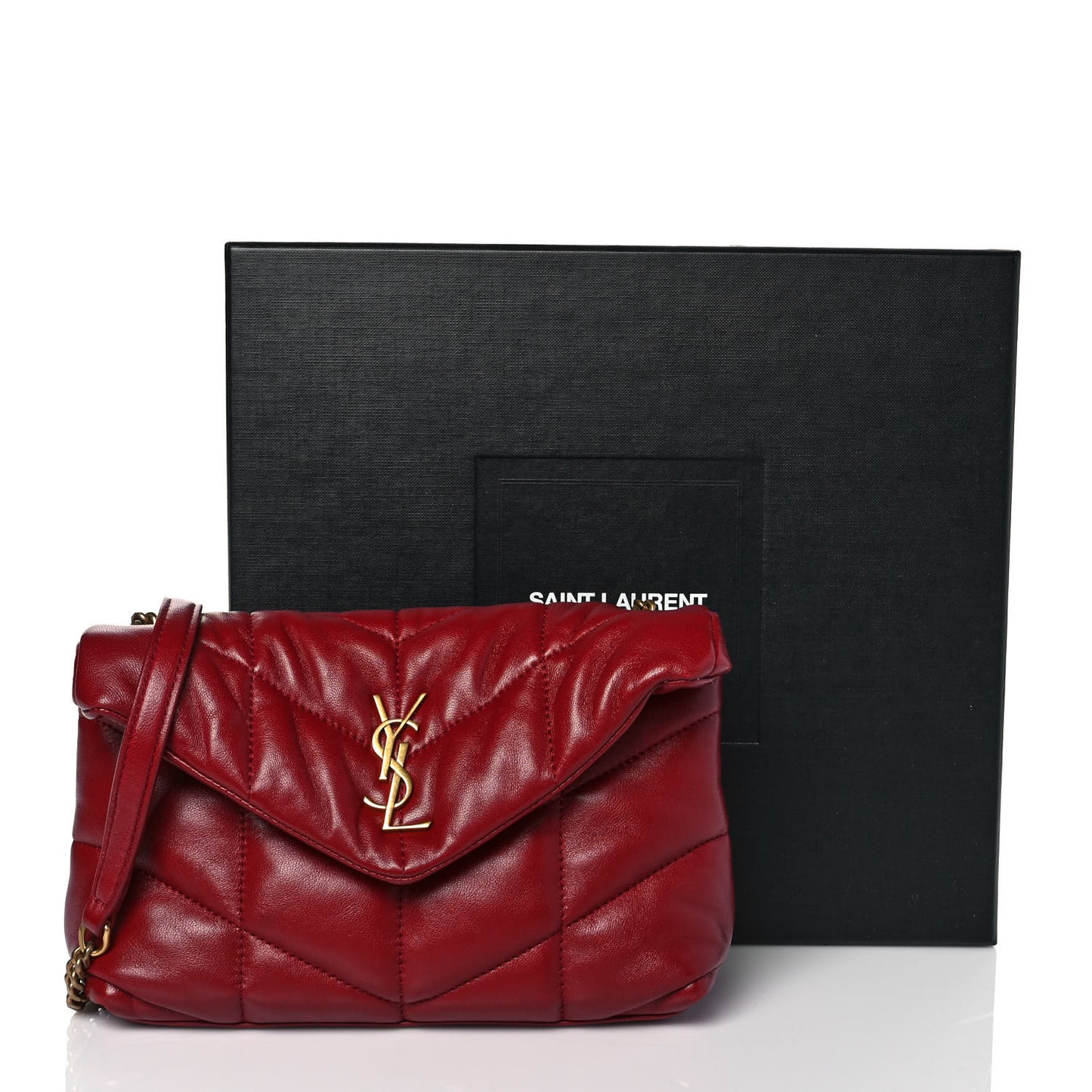 Lambskin Quilted Toy Loulou Puffer Monogram Chain Satchel Red