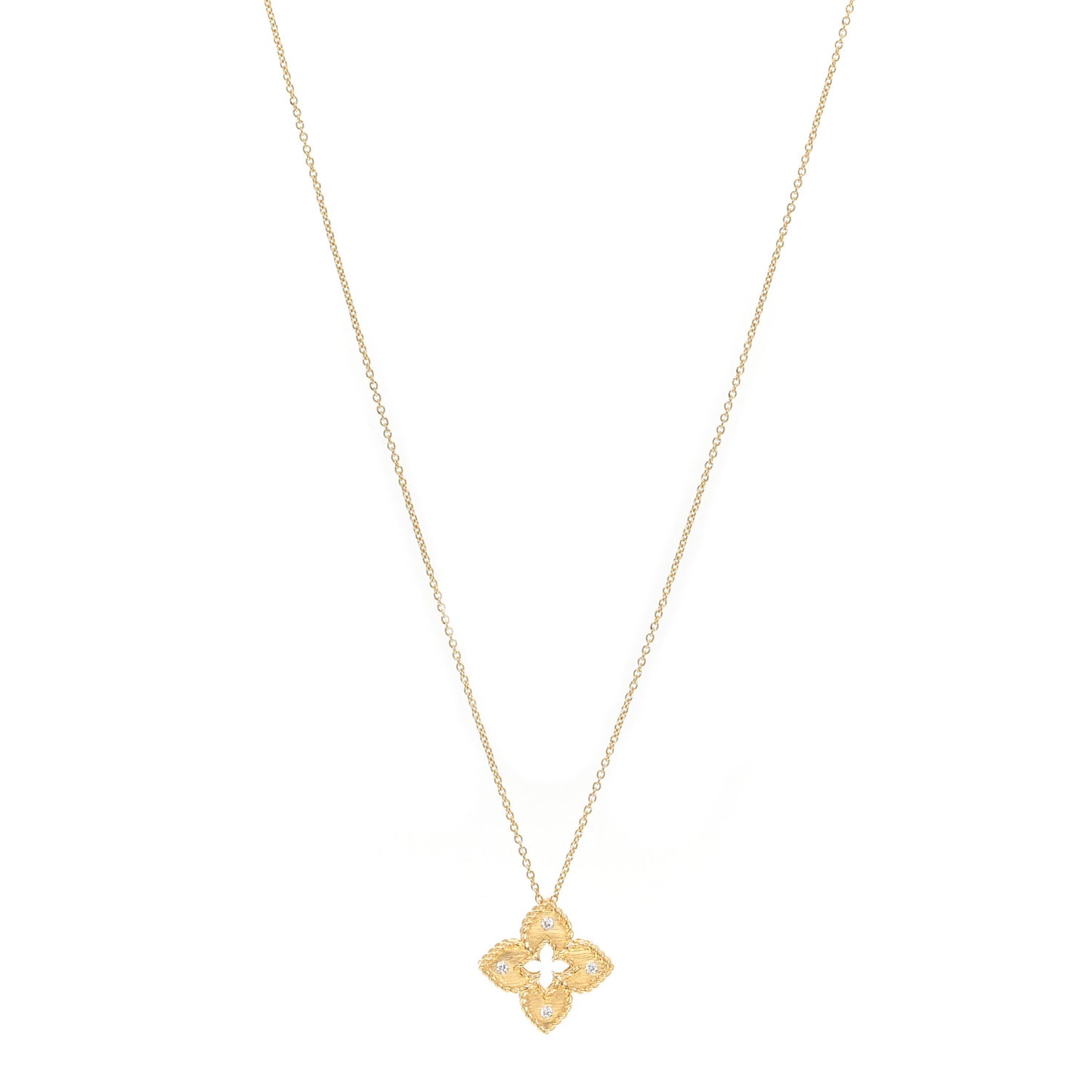 18K Yellow Gold Diamond Petite Venetian Princess Flower Pendant Necklace