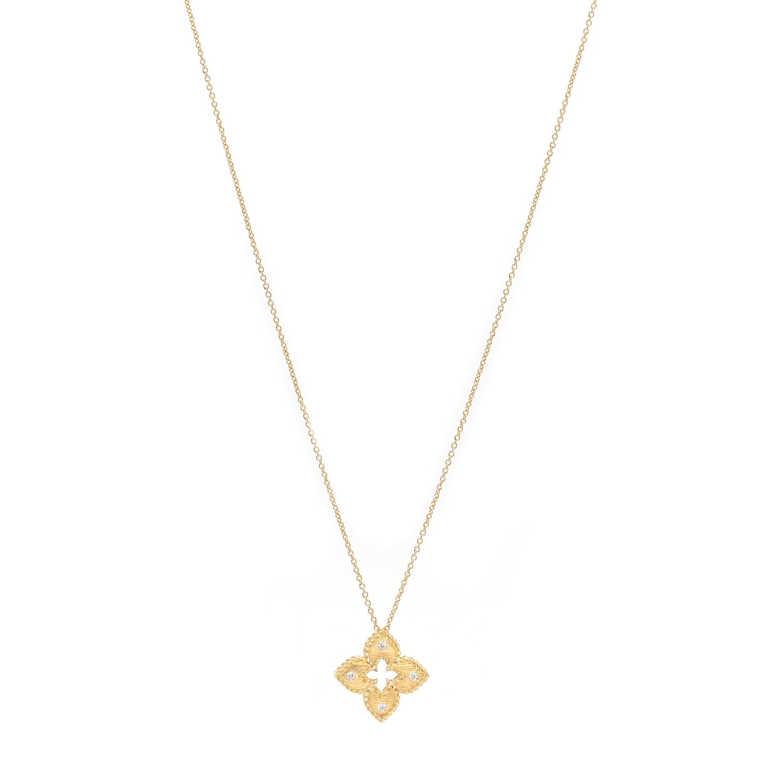 Roberto Coin 18K Yellow Gold Diamond Petite Venetian Princess Flower Pendant Necklace 1 of 3