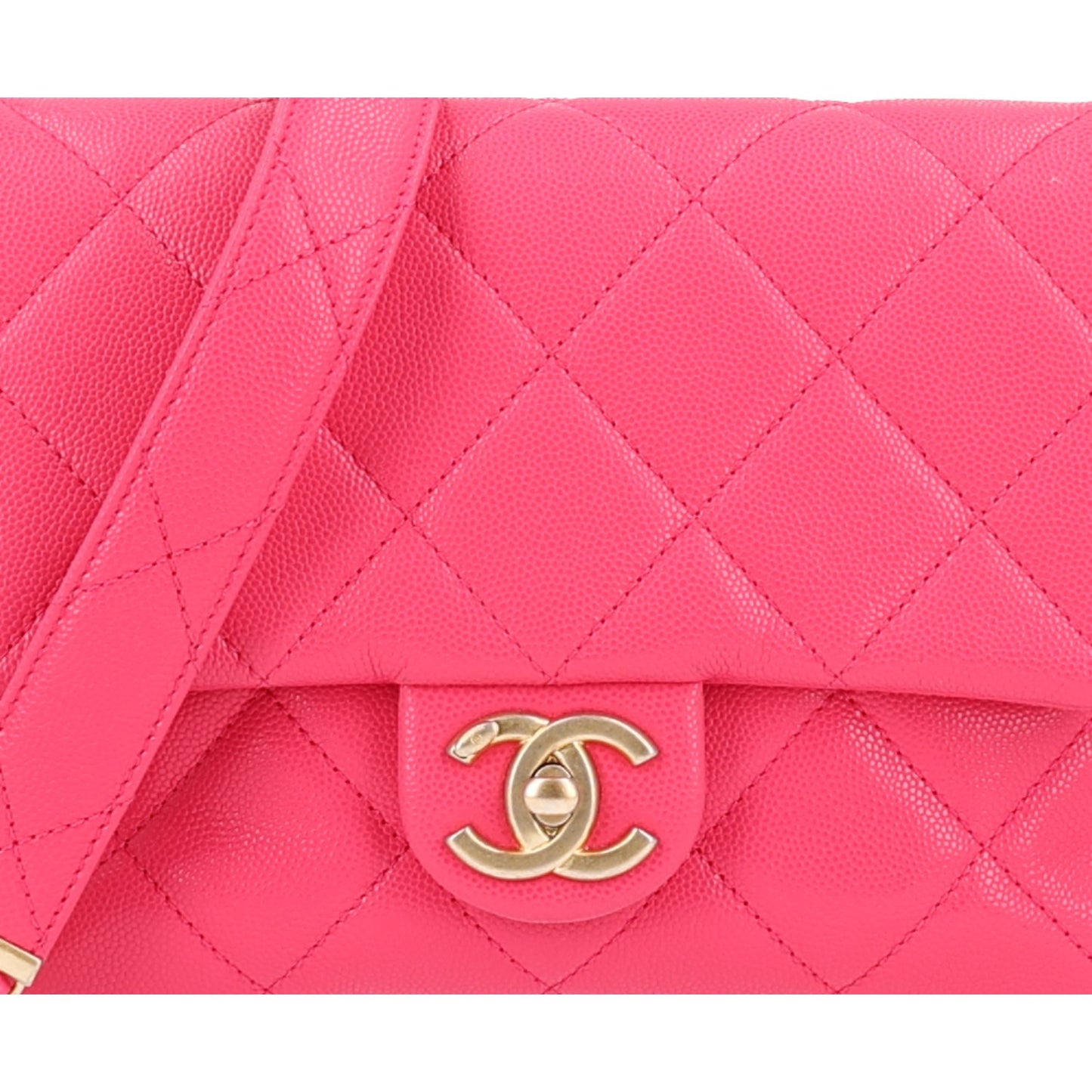 Shiny Caviar Quilted Chain Sunset Mini Flap Pink