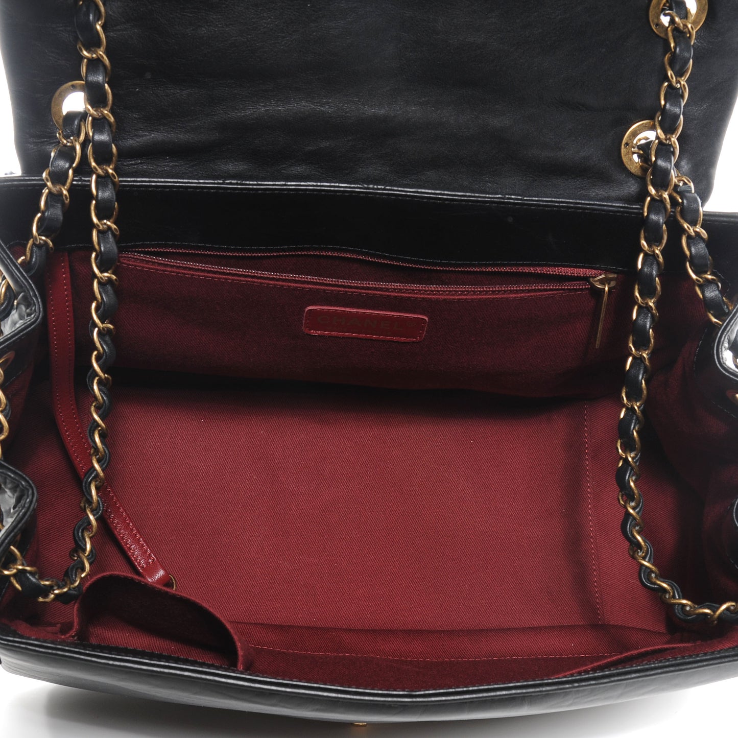 Aged Calfskin Quilted Large Pondichery Flap Black