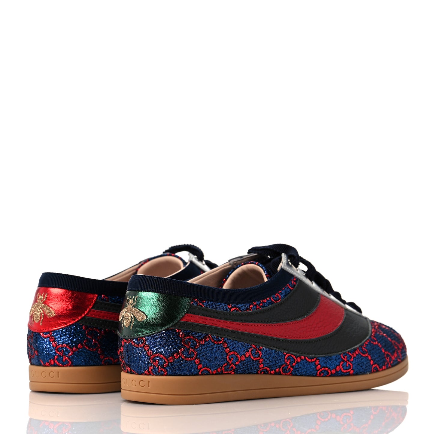 Lurex Calfskin Web GG Monogram Womens Falacer Sneakers 38 Iridescent Blue Iridescent Red Silver