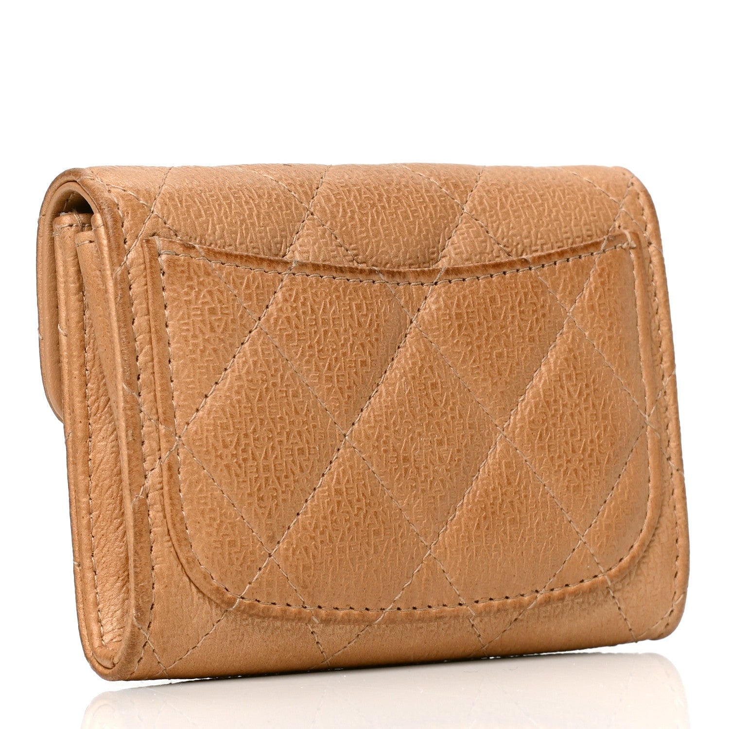 Chanel Letter Calfskin Embossed Quilted Flap Card Holder Wallet Beige 2 of 5