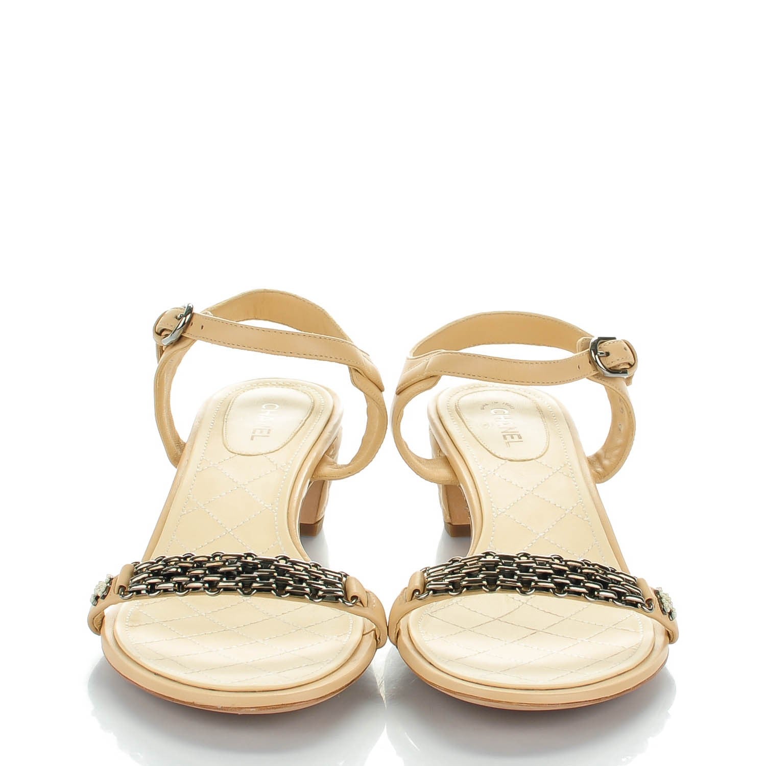 Chanel Lambskin Quilted Reissue Chain Pearl CC Sandals 41 Beige 2 of 9