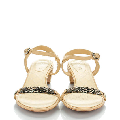 Chanel Lambskin Quilted Reissue Chain Pearl CC Sandals 41 Beige 2 of 9