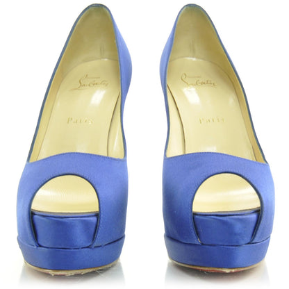 Christian Louboutin Crepe Satin Lady Peep 150 Pumps 37.5 Blue 3 of 8