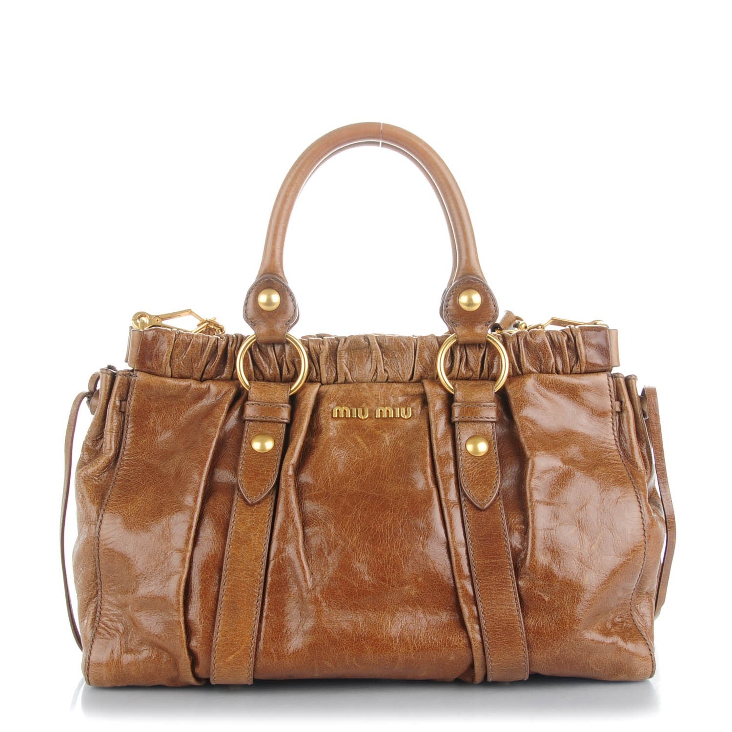 Miu Miu Vitello Lux Gathered Tote Palissandro 1 of 8