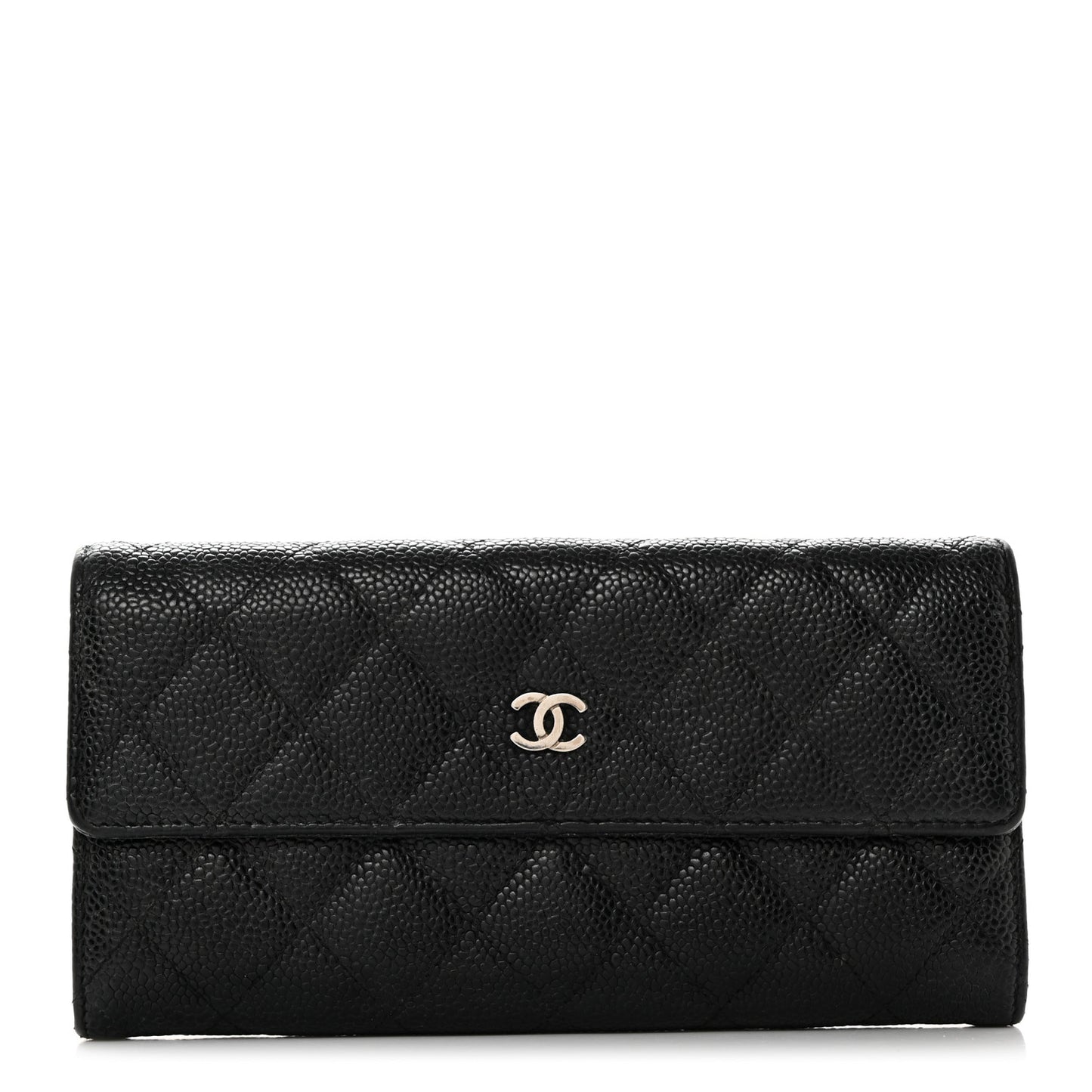 Caviar Quilted Large Gusset Flap Wallet Black