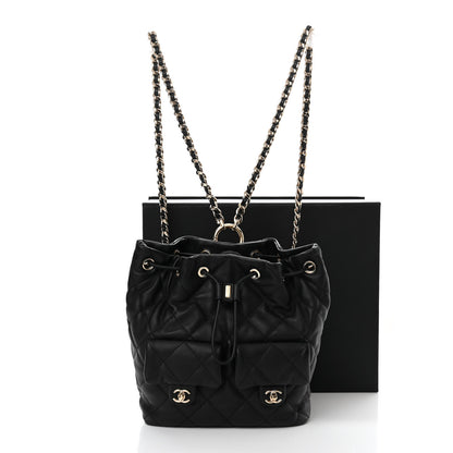 Chanel Calfskin Quilted Double Pocket Drawstring Backpack Black 11 of 11