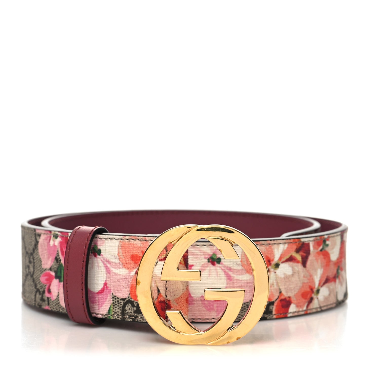 GG Supreme Monogram Blooms Moon Calfskin Interlocking G 37mm Belt 80 32 Beige Ebony Multicolor Dry Rose