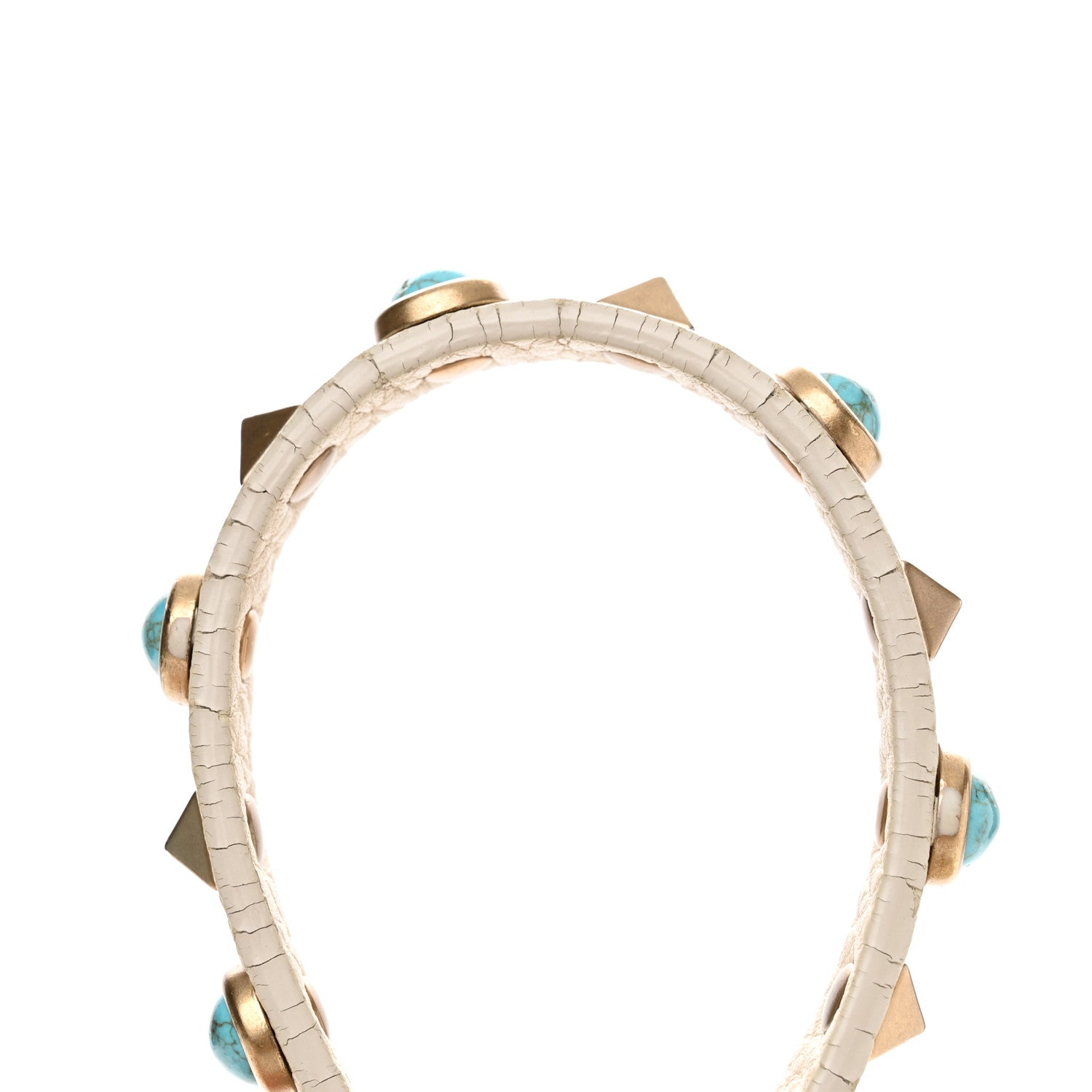 Valentino Garavani Grained Calfskin Turquoise Small Rockstud Rolling Tote Light Ivory 14 of 16