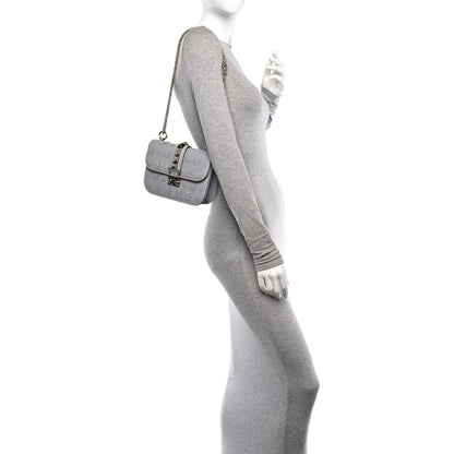 Valentino Garavani Vitello Flower Embellished Small Glam Lock Rockstud Flap Pastel Grey 2 of 14