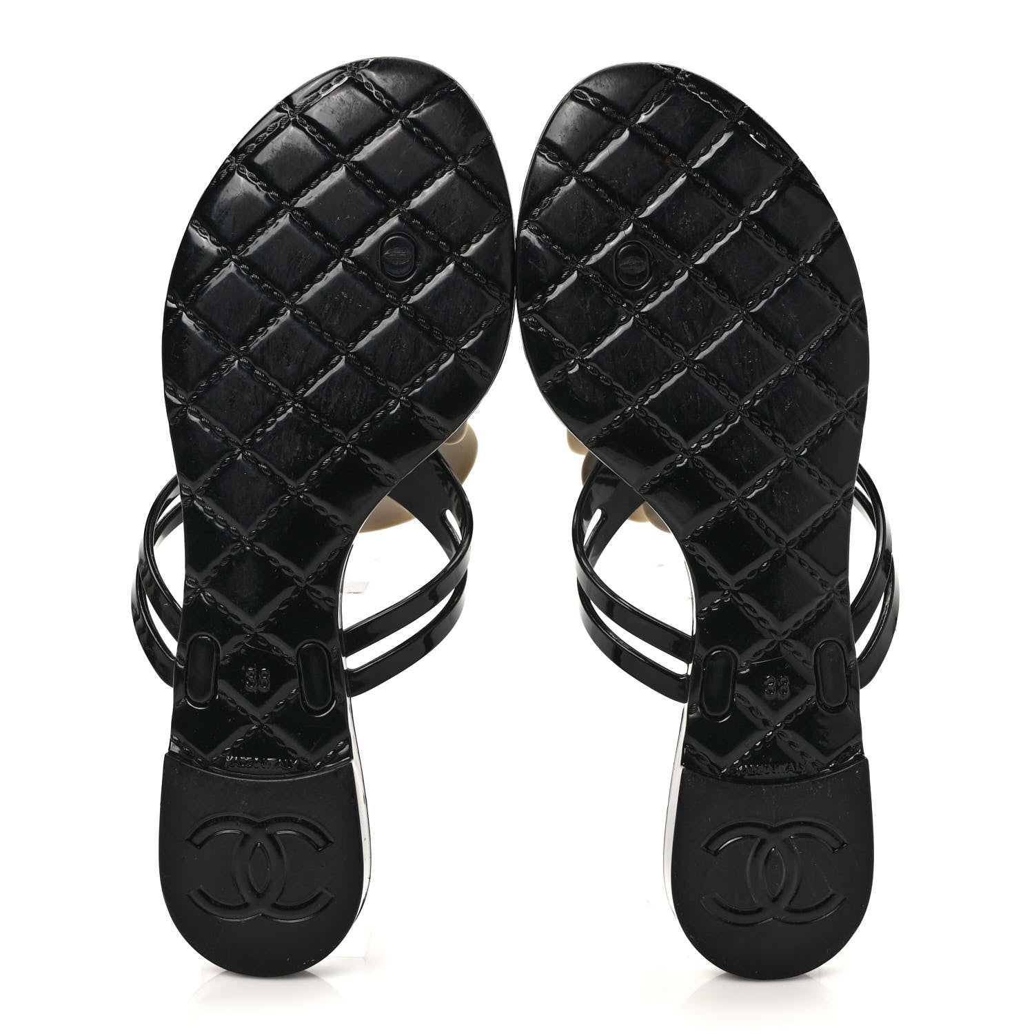 Chanel Jelly Camellia Thong Sandals 38 Black Ivory 5 of 9